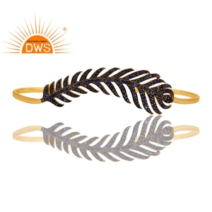 Leaf Palm 18k Gold Plated Silver Cuff <b>Bracelet</b> Blue Sapphire <b>Gemstone</b> <b>Bracelet</b> Wholesale Classic Collection - Product Image 3
