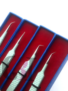 Professionnel 45 & 90 degrés Seaglass poudre revêtement extension de cils pince à épiler pointe argentée outil de beauté en acier inoxydable - Product Image 3