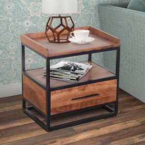 Modern Industrial Design Solid Wood Furniture <b>Iron</b> & Wooden Nightstand <b>Table</b> for Hall & School for Living Room Decoration - Product Image 5