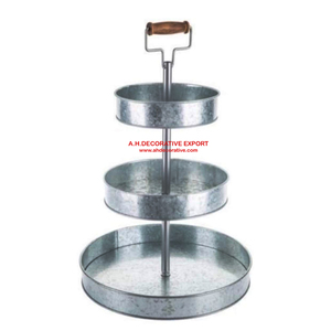 Bandeja de Metal galvanizado, accesorio de 3 niveles hecho a mano, nuevo diseño, con mango de madera - Product Image 1