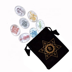 <b>Crystal</b> Seven Symbols Chakra Color Oval Reiki <b>Set</b> - Product Image 1