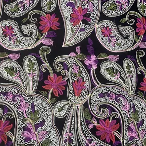 Black Velvet Floral Embroidery Fabric for Garment Dress kids wear and home furnishing Manufacturer and supplier