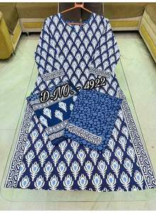 Tela de rayón pesado de la mejor calidad, longitud larga, Kurti, con estampado Indigo + rayón, pantalón estampado + rayón Dupatta - Product Image 4