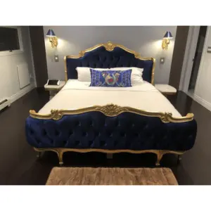 Luxury Bedroom Furniture Set Made From Solid Wood With Velvet Fabric