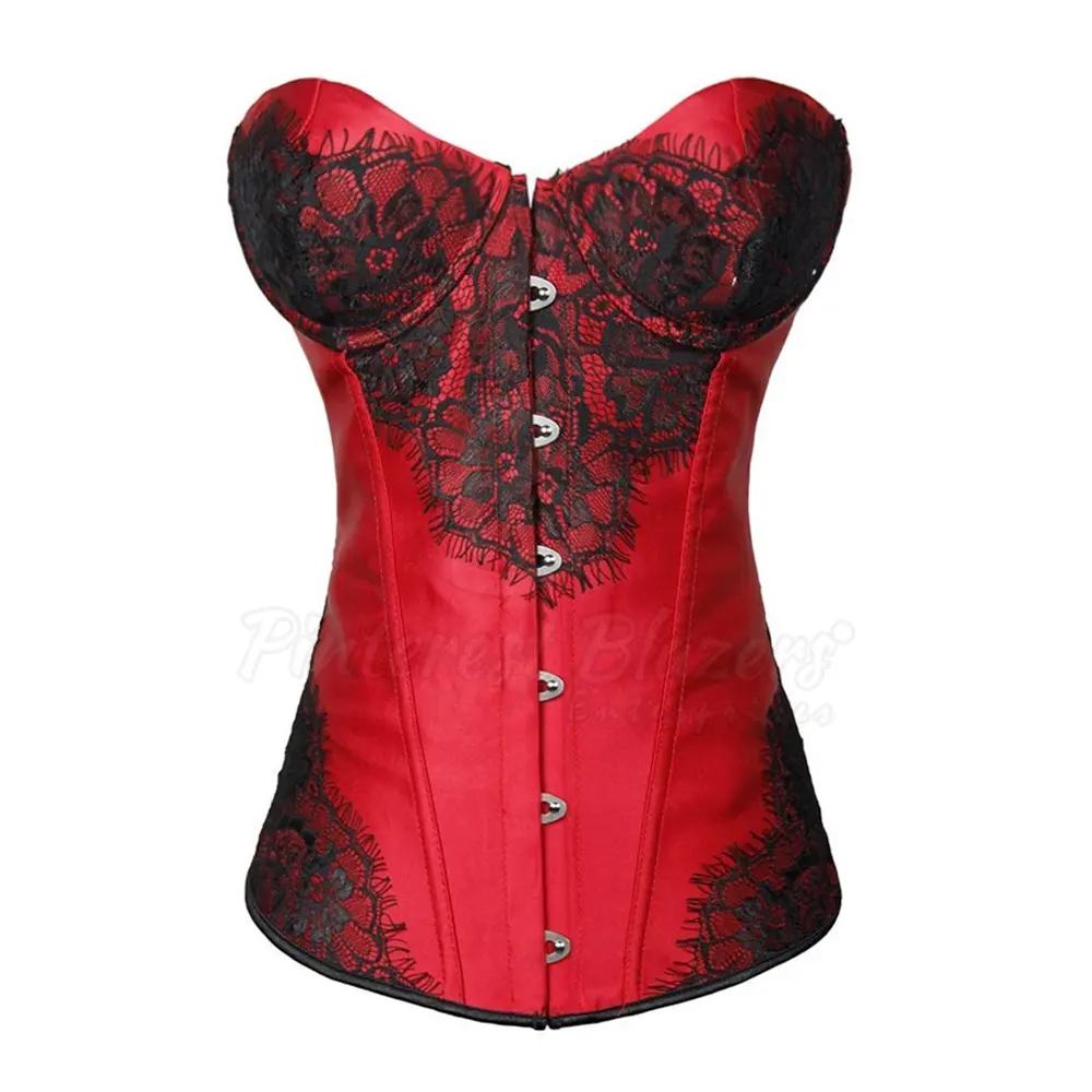 Women Steampunk Overbust Corset Top Steel Boned Gothic Bustier Lace Up Body Shaper