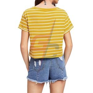 เสื้อยืดแขนสั้นมีกระดุมติดด้านหน้าของผู้หญิง,เสื้อครอปลายทาง - Product Image 5