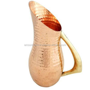 Jarra de lujo de Color dorado brillante de Metal de cobre, jarra de nuevo diseño, jarra de cobre de agua potable martillada con mango de latón - Product Image 1