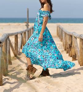 Robe Maxi style Boho à imprimé Floral coloré, vêtements pour femmes, épaules dénudées, manches courtes, robe mi-longue, été, 2020 - Product Image 1