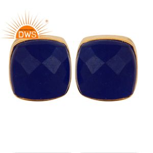 Pendientes de metal con gema de Aventurina azul, joyería de moda, venta al por mayor - Product Image 1