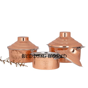 Ensemble de marmites en métal fini unique doré de trois casseroles de forme ronde réchauffeur de nourriture en métal fantaisie de haute qualité - Product Image 5