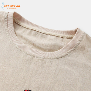 เสื้อยืดคอกลมสำหรับผู้ชายผ้าคอตตอนลำลองแห้งเร็วระบายอากาศพิมพ์ลายตัวอักษรโลโก้และเย็บปะติด - Product Image 3