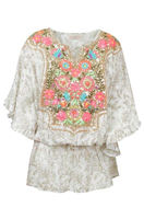 Robe brodée à paillettes style Boho Glam, haut élastique à taille à volants, manches, Kaftan, Sexy, tunique brodée pour femmes, nouvelle collection