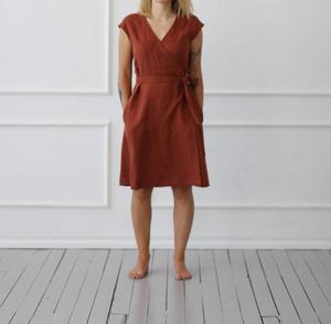 Nuevo Vestido Cruzado de Lino 100% Color Sienna, Cuello en V, Mini, Formal, Sin Mangas, Sexy, Transpirable, con Borlas, para Mujer - Product Image 2
