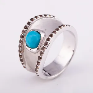 New Design 2022 Natural Turquoise Men ring with smoky quartz factory price from Thailand Manufacturer