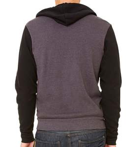 Sweat à capuche en polaire à fermeture éclair pour hommes en gris et noir Automne Printemps Logo OEM Tissu d'hiver teint en plaine avec impression personnalisée solide - Product Image 2