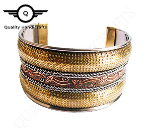 Hot Selling Antique Copper & Brass Metal <b>Cuff</b> <b>Bracelet</b> Vintage Design Handicrafts India Weddings Gifts Pearl Diamond Main Stones - Product Image 4