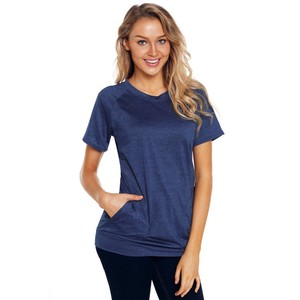 High Quality Women Casual Short Sleeve T Shirts With Pockets Female Clothes Solid Color O Neck Slim Fit <b>Top</b> T-Shirts - Product Image 5