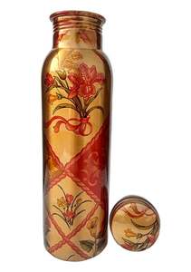 Botella de agua de cobre con diseño impreso, botella de agua de cobre puro ayurvedas de lujo con 99.98%, beneficios para la salud, nuevo diseño multicolor - Product Image 2