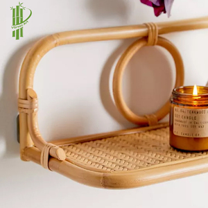 Étagère murale ronde scandinave en rotin artisanal avec rangement pour la décoration de la salle de bain et de la cuisine - Product Image 1