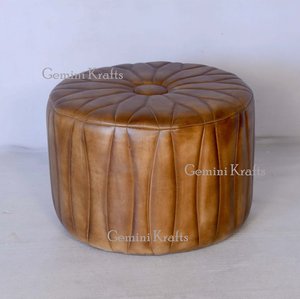 Puff de cuero de estilo marroquí, otomana de cuero - Product Image 3
