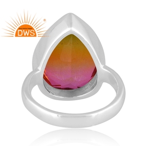 Designer Handmade Fine Sterling Silver Bezel Setting Natural Bio Multi Tourmaline Doublet <b>Quartz</b> Gemstone Stackable <b>Ring</b> for - Product Image 4