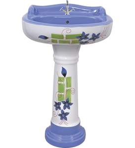 Lavabo monobloc en céramique romantique au design moderne avec piédestal pour bureau ou cuisine, accessoires inclus. - Product Image 3