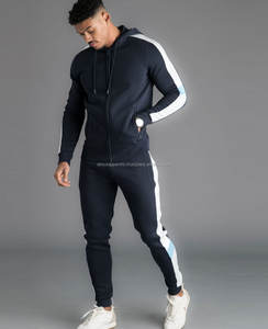 Nuevo y elegante traje de sudor personalizado para hombre con cremallera lisa de algodón a granel chándal transpirable con rayas - Product Image 3