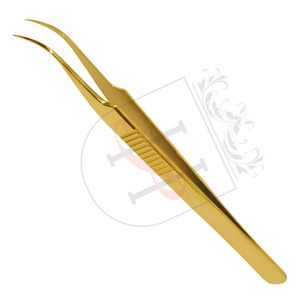 แหนบต่อขนตา,แหนบทองแบบโค้งคลาสสิกพร้อมที่จับนิ้วออกแบบฉลากส่วนตัวแหนบทองคำโค้งแข็งแรง - Product Image 2