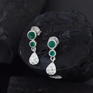 Wholesale Light Weight Drop Dangle Earrings in Cheap Lowest Price 925 Silver Gemstone Green Onyx Studs Jewelry