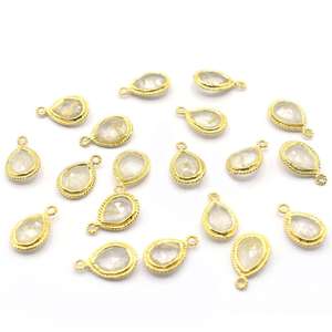 ควอทซ์รุทิลาสีทองรูปลูกแพร์925ฝาชุบทองจี้ทำมือทำเครื่องประดับ - Product Image 1