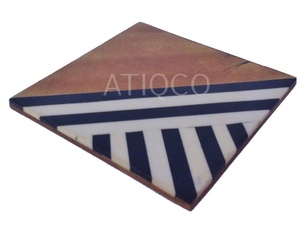 ชุดถาดรองแก้วทรงกลมทรงสี่เหลี่ยมถาดไม้และที่รองแก้วทำจากไม้เรซินครึ่งหนึ่งสไตล์อเมริกัน | ถาดรองแก้วฝังทำจากไม้และเรซิน - Product Image 1