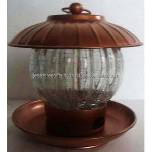 Alimentador panorámico para pájaros de metal y vidrio transparente hecho a mano con revestimiento de polvo de cobre, diseño de líneas verticales para alimentar pájaros - Product Image 1