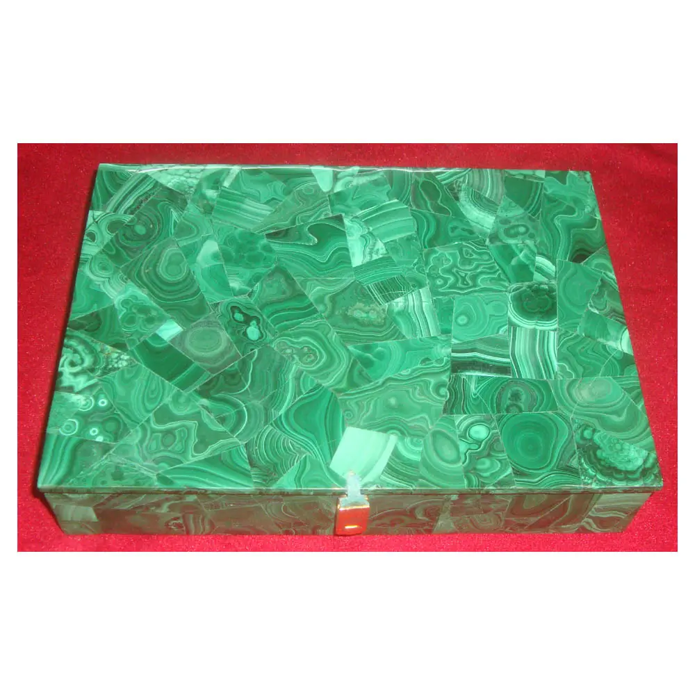 Natural Semi Precious Green Malachite Stone Big Size Jewelry Box