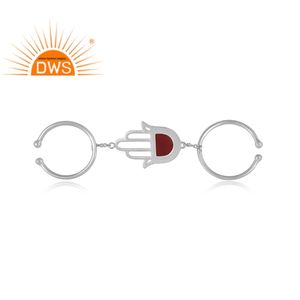 Beautiful Hamsa Hand Designer Fine 925 Silver Ring Natural <b>Red</b> Onyx Gemstone Ring Jewelry Wholesale Supplier - Product Image 2
