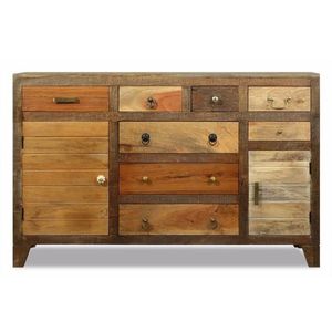 Industrial Vintage Solid Mango Wood Farmhouse <b>Storage</b> Cabinet 2 Doors 8 <b>Drawers</b> Eco-Friendly Durable Large Capacity Living Villa - Product Image 1