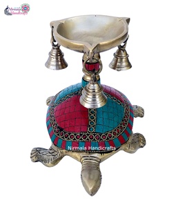Nirmala Handicrafts Brass Tortoise Diya Oil diyas for puja temple home decor tortoise oil diya with bell Stone Work Diya - Product Image 3