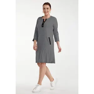 Vrouwen Plus Size Streep Gedetailleerde Jurk