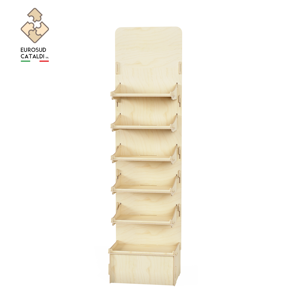 Espositore alto con lati sottili e ripiani galleggianti. Legno di betulla al sistema di interblocco e completamente personalizzabile con logo - Product Image 2