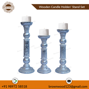 Ensemble de 3 bougeoirs en bois de manguier fabriqués à la main au design élégant pour le mariage de Noël et la décoration intérieure élégante - Product Image 6