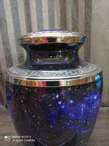 Urna de cremación de galaxia azul de latón, suministros funerarios de alta calidad, India - Product Image 3