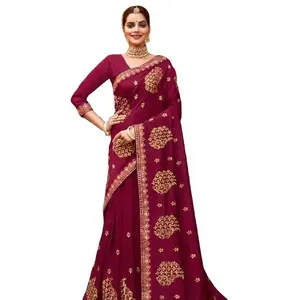 Saree de broderie en mousseline de soie de créateur avec Sari Shari à bas prix 2023 pour les filles Inde Surat Inde mariage Nouvel arrivage