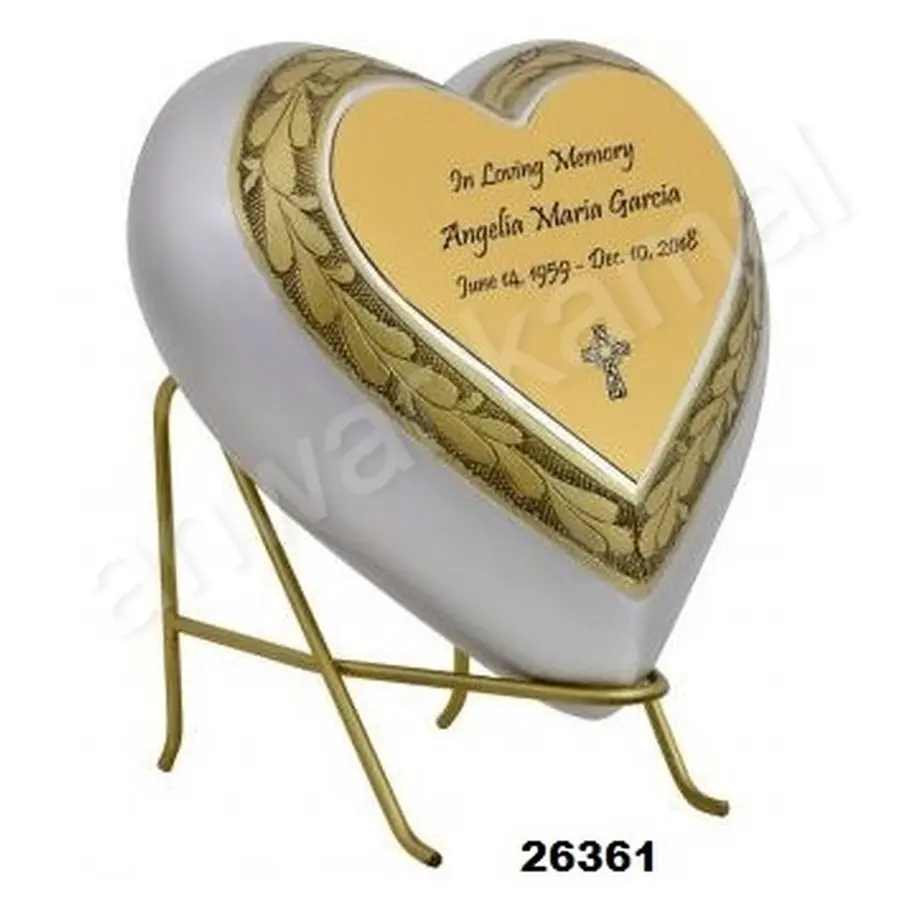 Two Tone Brass Heart Keepsake Urns with Stand