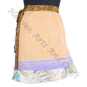 Hot Designs of Recycled Reversible Silk Sari Wrap <b>Mini</b> <b>Skirts</b> - Product Image 2