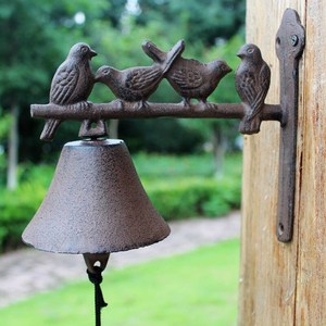 Vintage Four Birds Cast Iron Hand Cranking Wall Bell /<b>Rustic</b> Retro Wall Mounted Welcome <b>Door</b> Bell /Home Garden Decor /Birds On B - Product Image 1