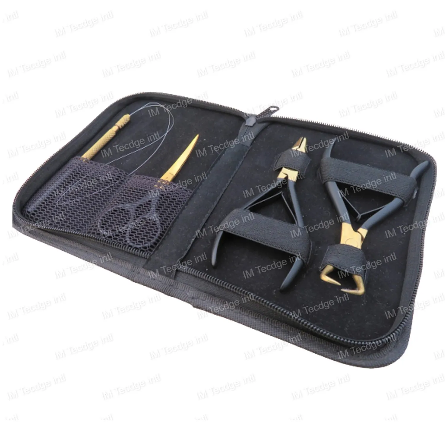 Private Labeling Beauty Hair Extension Pliers Mini Scissor Tools Black Leather Kit Set