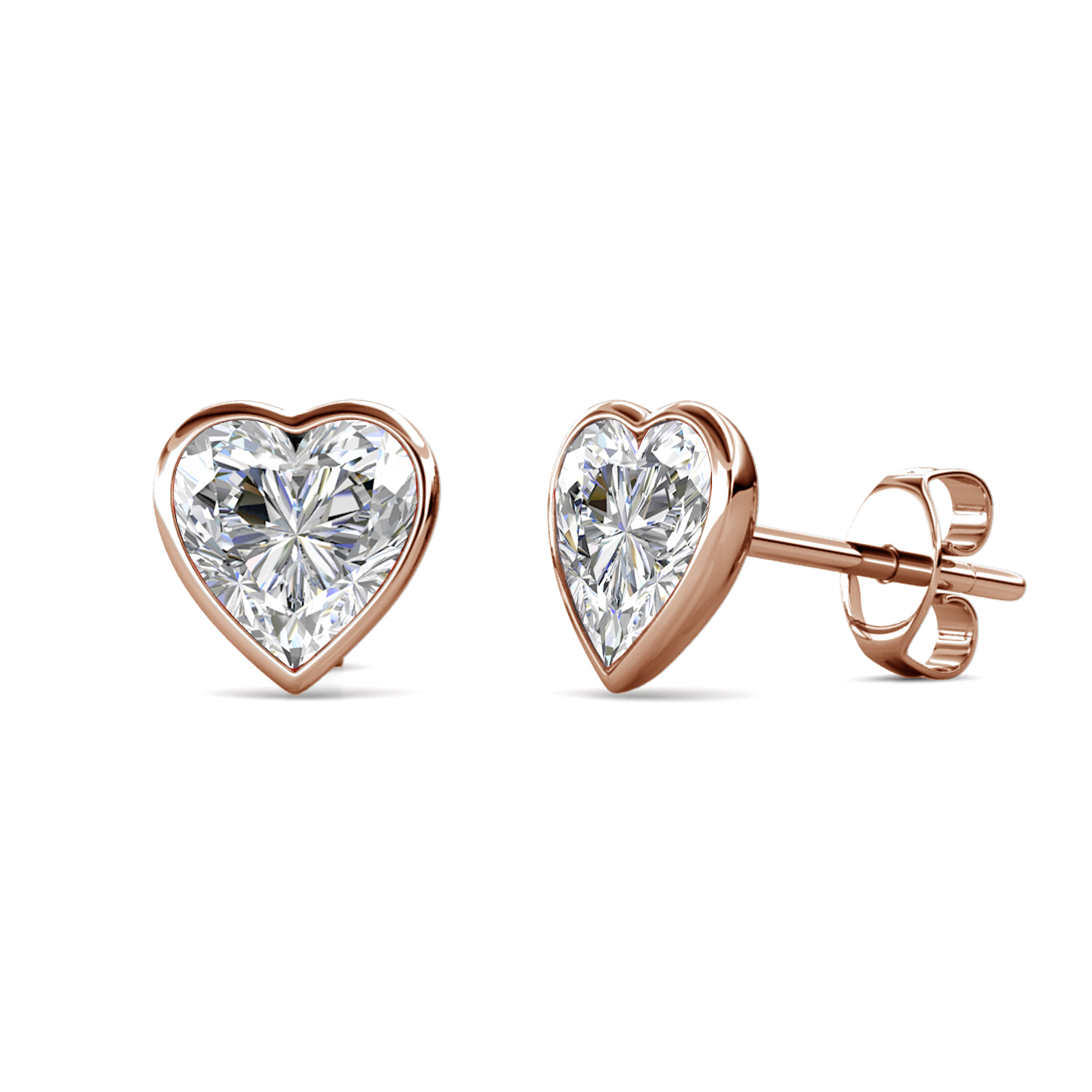 Brass With 18k RG Crystal Heart Shaped Crystal Stud Earrings