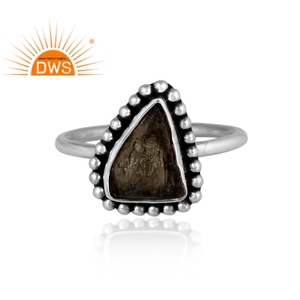 Oxidized Sterling Silver Natural Rough <b>Moldavite</b> Gemstone Triangular Shape Design <b>Ring</b> Jewelry Manufacturer - Product Image 2