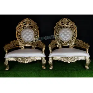 Royal Heavy Carved Wedding Chairs Set Wedding Wooden Metal Carved Bridal Chairs Indian Wedding Maharani Chairs Set