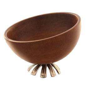 Bol de service rond en bois écologique fait à la main, avec support en métal argenté pour décor de mariage, bol de serveur pour salade de fruits - Product Image 3