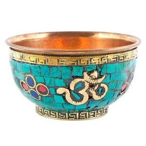 Bol d'offre en cuivre tibétain de qualité véritable monté en laiton Prix compétitif Spécialement fabriqué avec de la pierre montée - Product Image 1